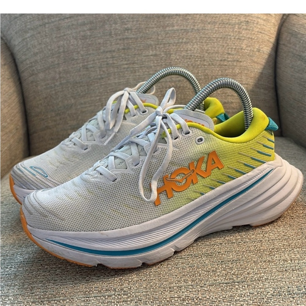 Hoka One One Bondi X Silver Yellow Running Walking Gym Shoes Women’s size 6.5